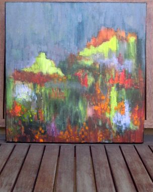 Custom Made Original Abstract Garden Painting -18"X18" Green Grey Red Orange Flowers Painting