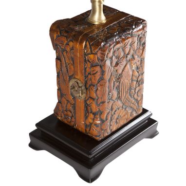 Custom Made Vintage Carved Wood Box Lamp