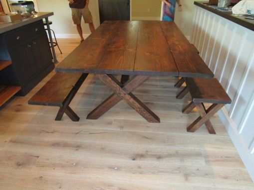 Custom Made Reclaimed Wood Dining Table And 4 Benches