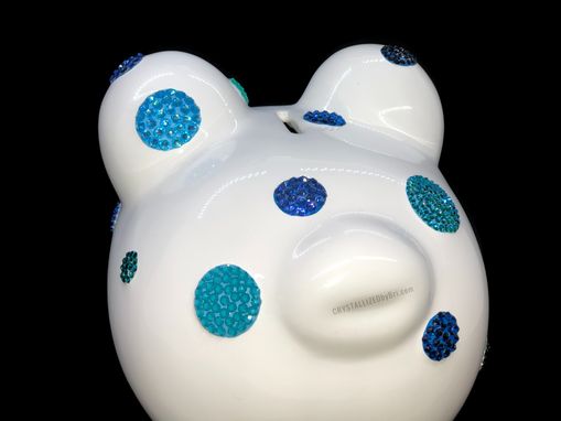 Custom Made Blue Polka Dot Crystallized Piggy Bank Boys Newborn Bling European Crystals