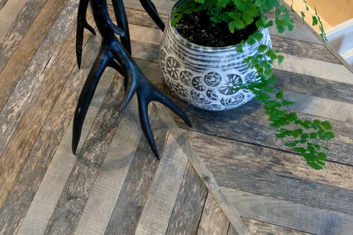 Custom Made Rustic Reclaimed & Sustainably Harvested Wood Coffee Table With Chevron Pattern