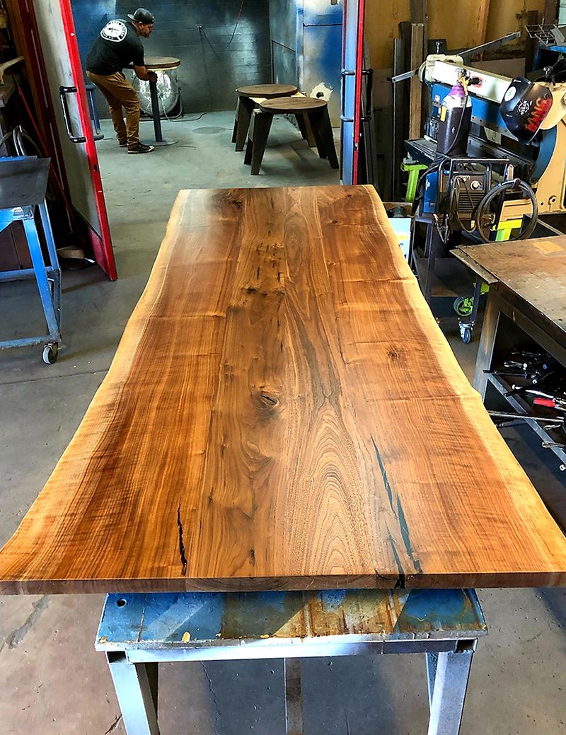 Buy a Custom Live Edge Black Walnut Table Top With Brass Inlay, made to