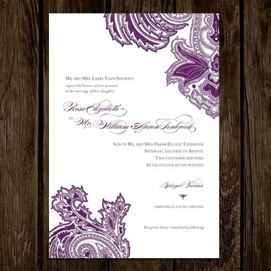 Custom Made Purple Paisley Wedding Invitations