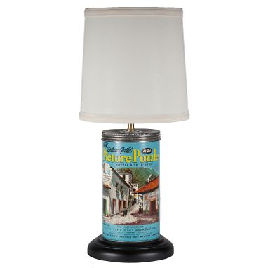 Custom Made Vintage Jigsaw Puzzle Container Upcycled Lamp With New Lampshade