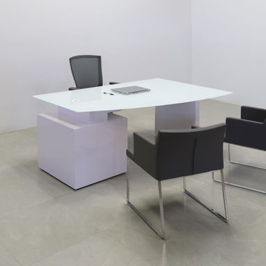 Custom Made Custom Executive Office Desk, Tempered Glas Top - Avenue Curved Desk