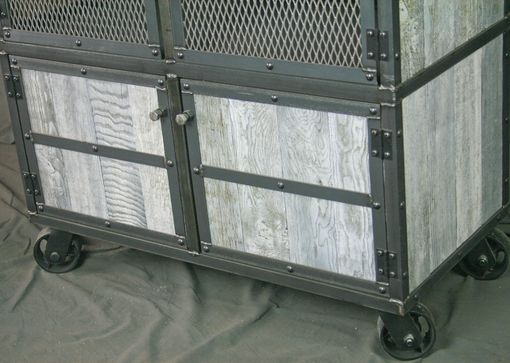 Custom Made Reclaimed Wood Liquor Cabinet/Bar Cart. Steel. White Washed Wood. Vintage Industrial.