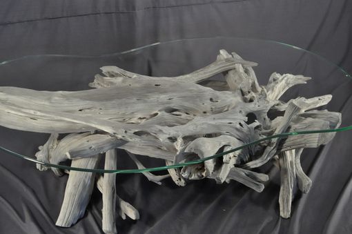 Custom Made Sun Bleached Driftwood And Glass Coffee Table