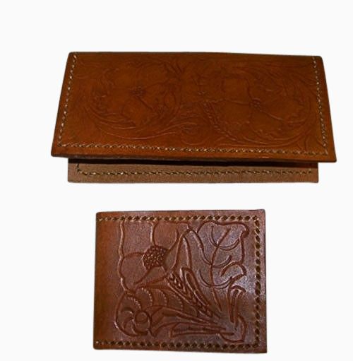 Buy Hand Crafted Leather Gift Set With Wallet And Checkbook Cover, made ...