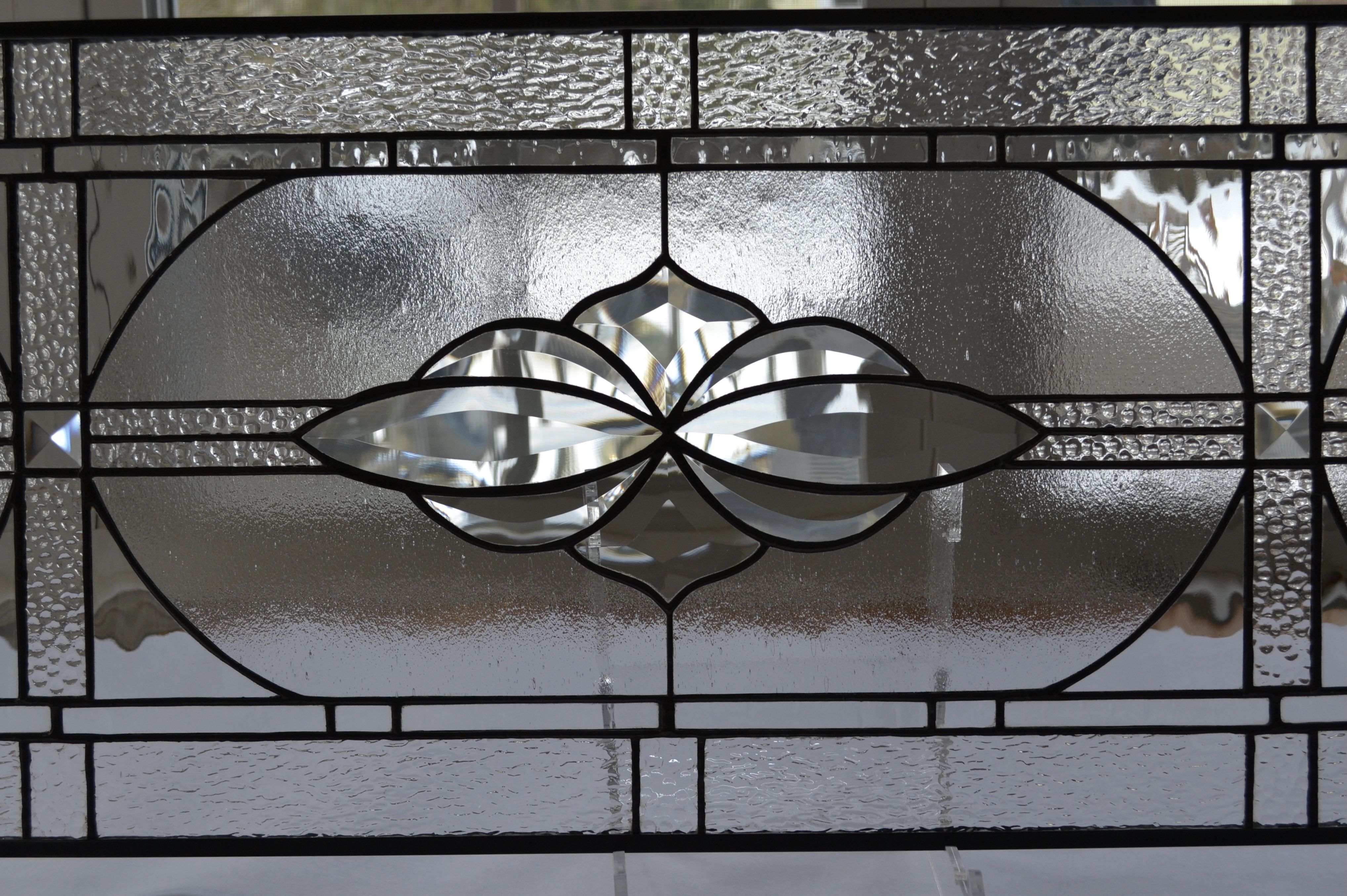 Hand Crafted Custom Stained Glass Transom In Clear Textured Glass And ...