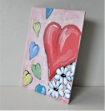 Custom Made Original Pink Heart Acrylic Painting, 5" X 7", Heart Art On Canvas Board