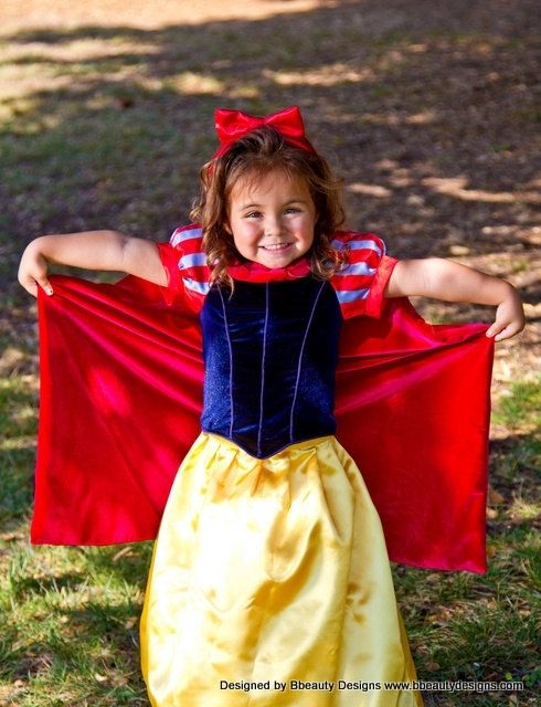 Hand Crafted Snow White Child Girls Storybook Costume Dress With Cape 