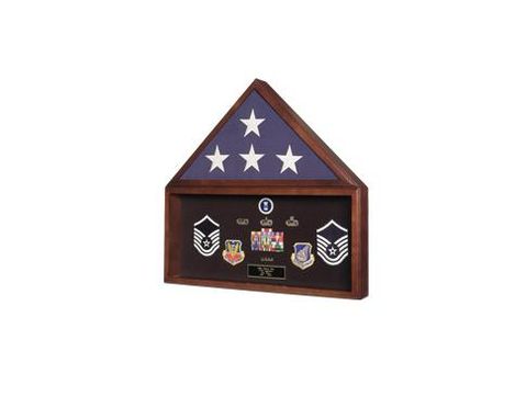 Custom Made Large Flag And Military Medals Display Case - Wall Mount