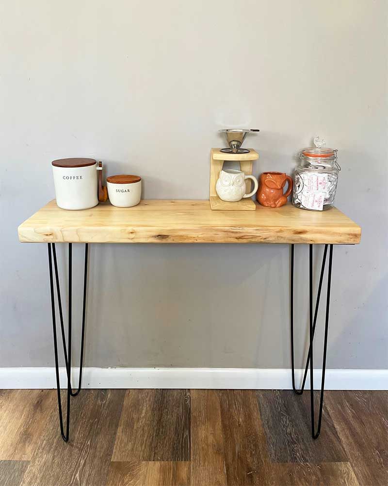 Narrow Console Table With Hairpin Legs, Wooden Rustic Hallway