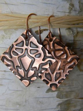Custom Made Copper Embossed Square Earrings