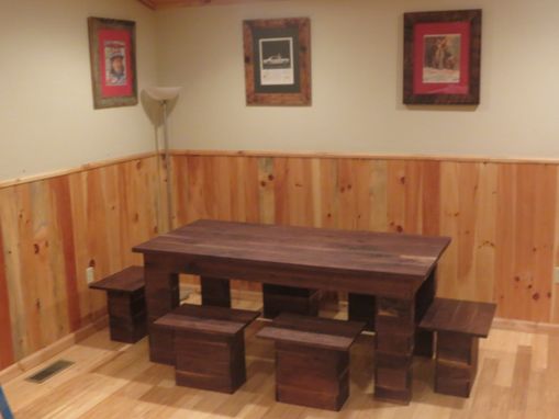Custom Made Unique Walnut Dining Set With 6 Individual Benches