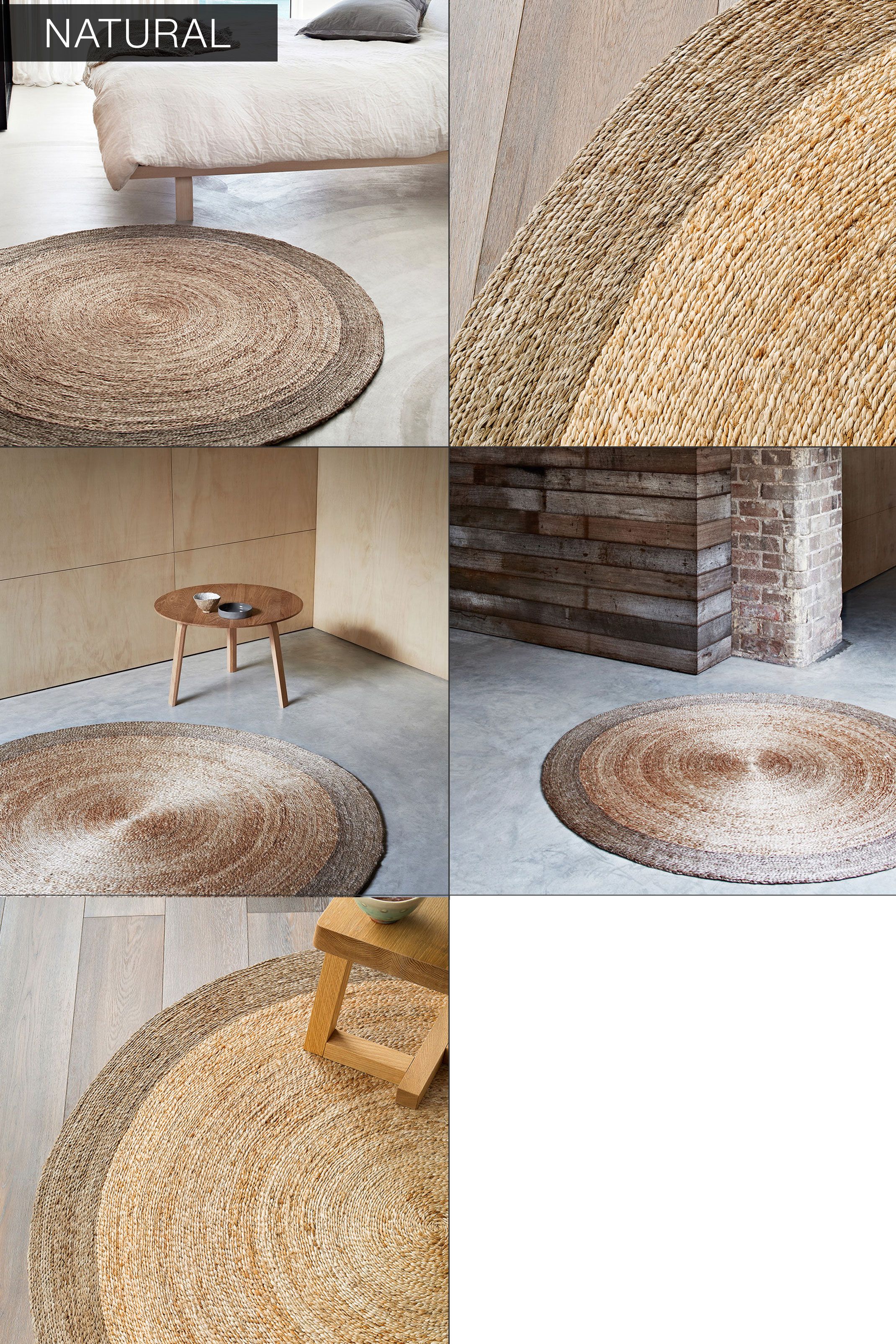 Handmade Modern Rustic Round Hand Woven Hemp Rug Blue by Hammers And