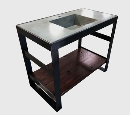 Custom Made Open Frame Steel And Reclaimed Oak Bath Vanity Base