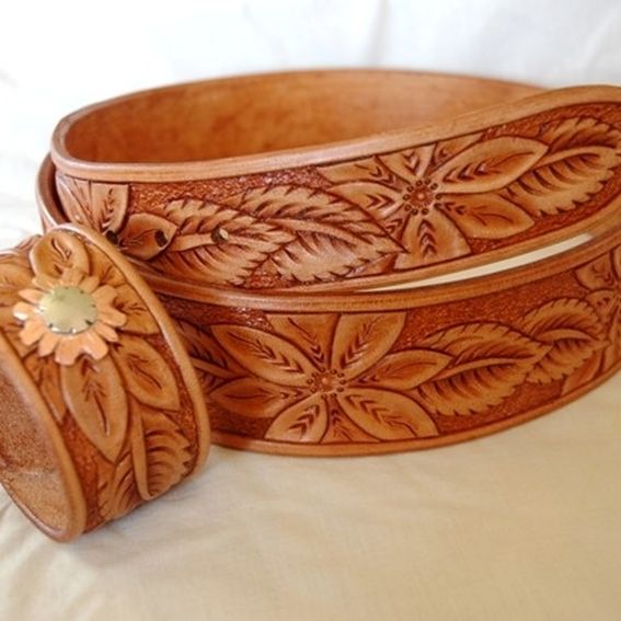 Custom Hand Tooled Leather Belt, Matching Bracelet - Your Size by Lone ...