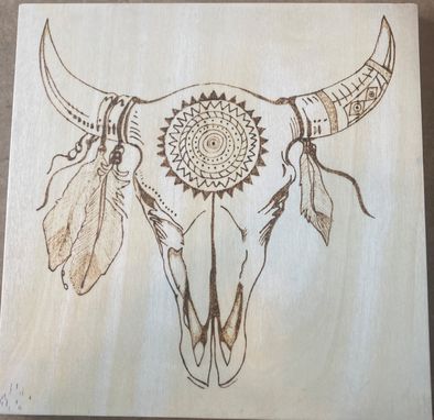 Custom Made Native American Cow Skull Wood Burning
