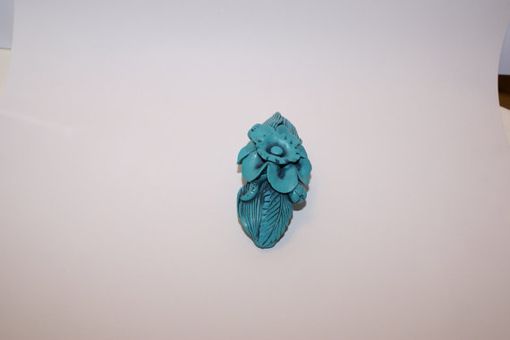Custom Made Barrette, Hand Sculpted Turquoise Polymer W Black, Large Center Flower