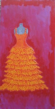 Custom Made Orange Ruffled Dress On Hot Pink Painting
