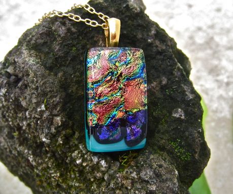 Custom Made Fused Glass Pendant With Gold Plated Bail And Gold Filled Chain - Persian Fringe