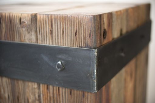 Custom Made Reclaimed Bundled Wood Beams & Steel Strap Accent Table. Coffee Table, Bistro/Cafe Table