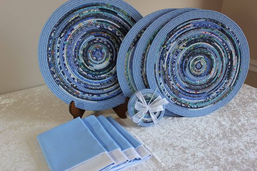 Custom Made Fabric Placemat Set - Fabric Wrapped Clothesline - Blues
