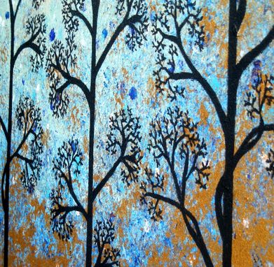 Custom Made Original Abstract Tree Painting, Textured Abstract Metallic Gold Impasto Trees, 36x24"