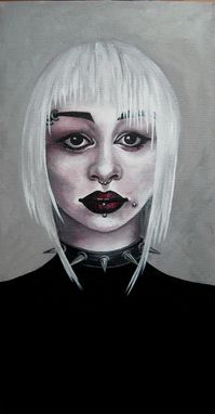 Custom Made Riveted-Acrylic On Canvas Portrait Of A Woman With Goth Makeup And Piercings