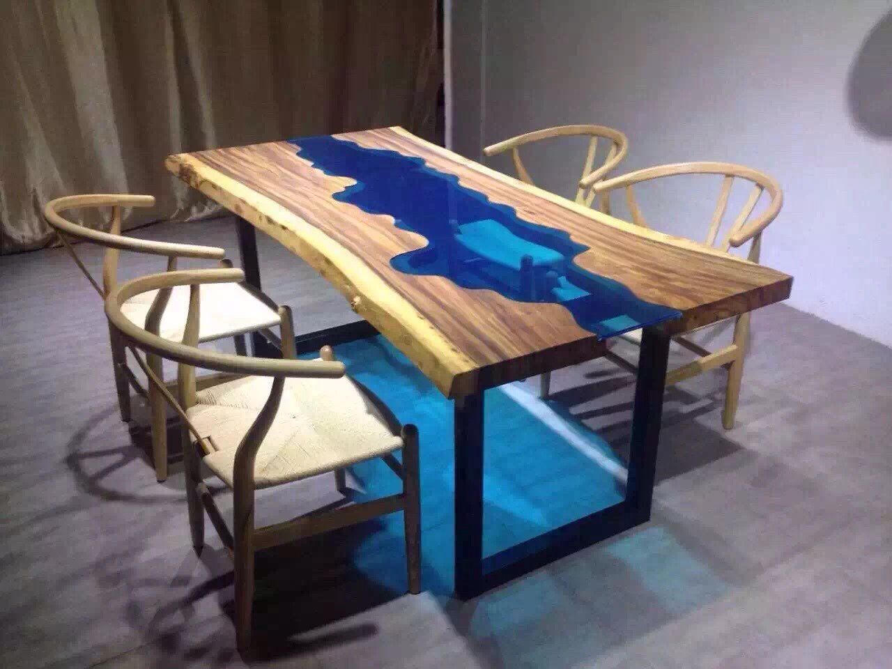 Custom Made Acacia Live Edge River Wood And Glass Dining ...