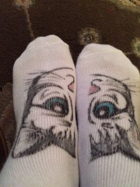 Custom Made Hand Painted Cat Socks With Paw Bottoms
