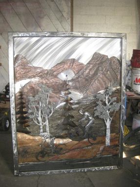 Custom Made Mountain Bikers And Timp Relief, Fabricated Metal Sculpture