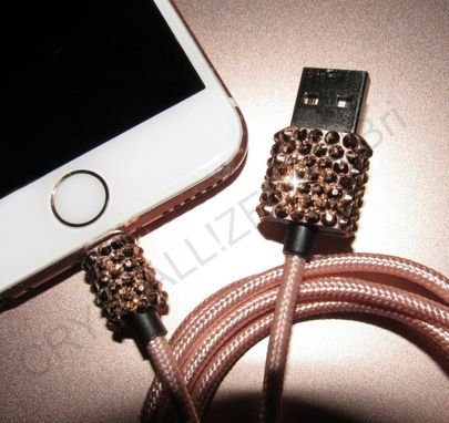 Custom Made Crystallized Fabric Wrapped Usb Lightning Charging Cord Genuine European Crystals Bedazzled