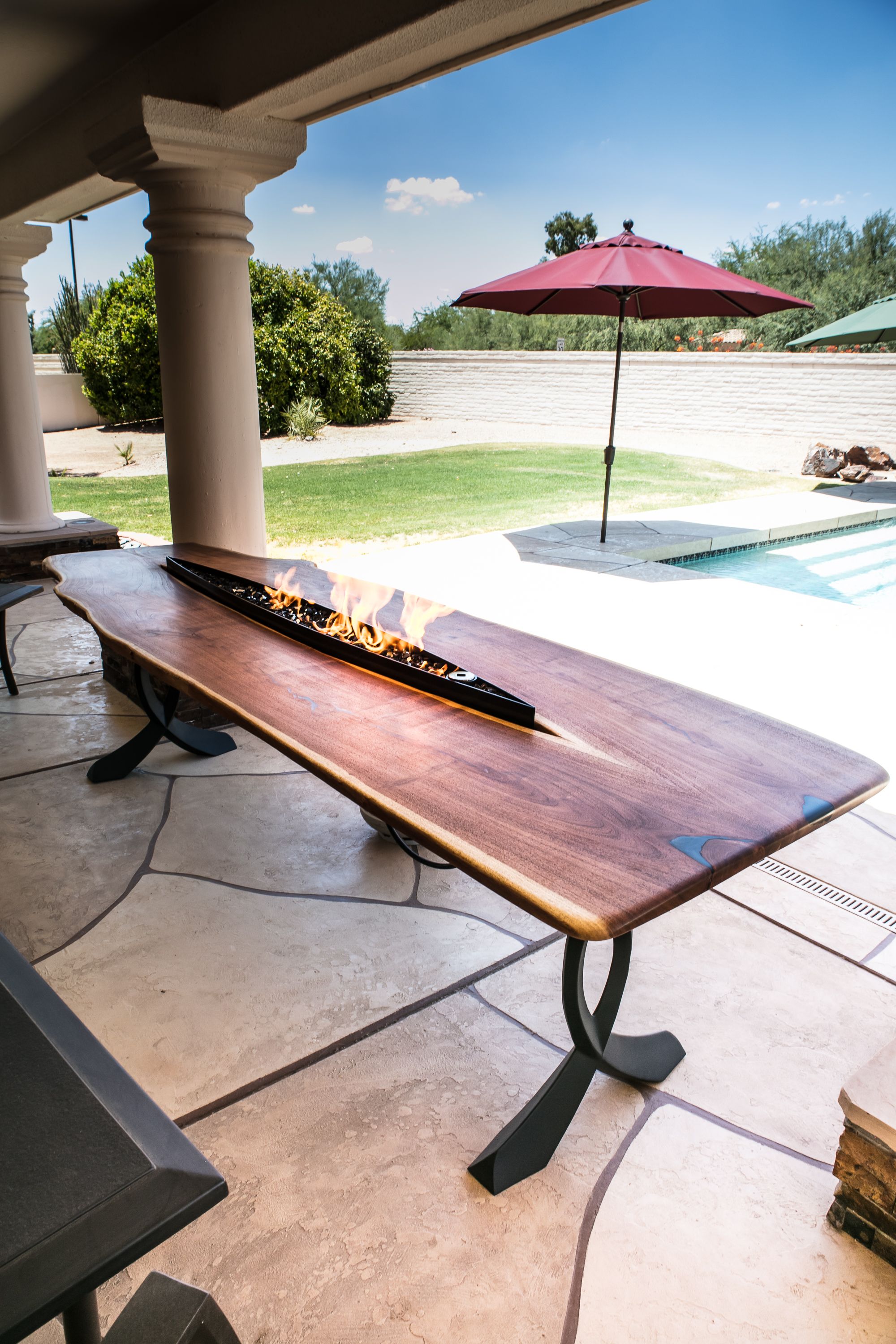 Handmade 3x9ft Mesquite Live Edge Fire Pit Patio Table by LumberLust Designs