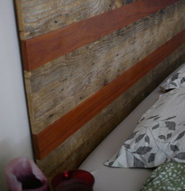 Custom Made Queen Size Rustic Headboard With Reclaimed Lumber And Exotic Wood.