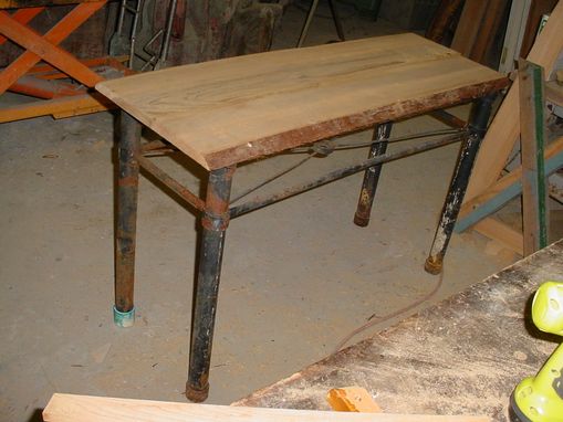 Custom Made Sofa Foyer Or Accent Table Salvaged Base Cypress Top Live Edges