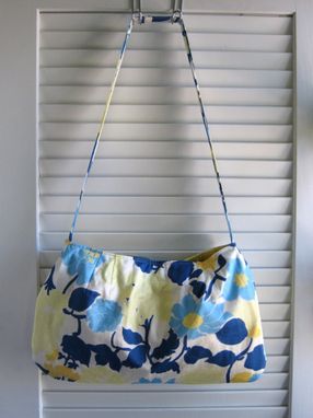 Custom Made Upcycled Purse With Magnetic Snap Made From An Ann Taylor Blue And Yellow Floral Skirt