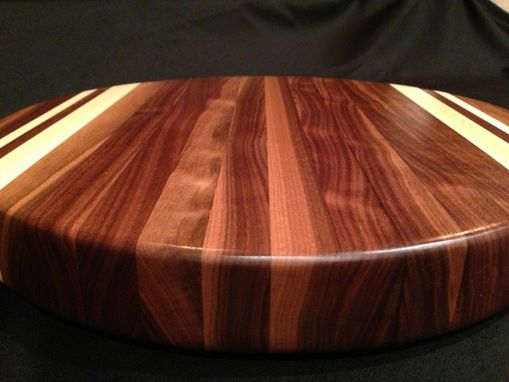 Handmade Round Black Walnut Cutting Board With Rock Maple Accent Stripes By Magnolia Place 