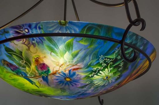 Custom Made Paradise In Blues Reverse Painted Glass Chandelier