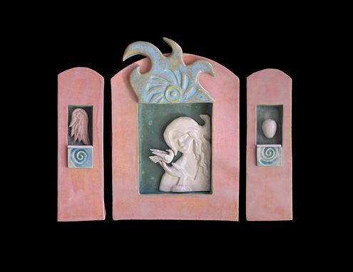Custom Made Angel Of Peace Triptych In Stoneware