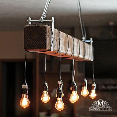 Custom Made Edison Bulb Reclaimed Wood Hanging Light