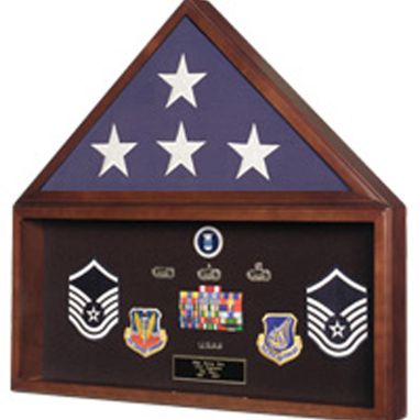 Custom Made Large Flag And Military Medals Display Case - Wall Mount