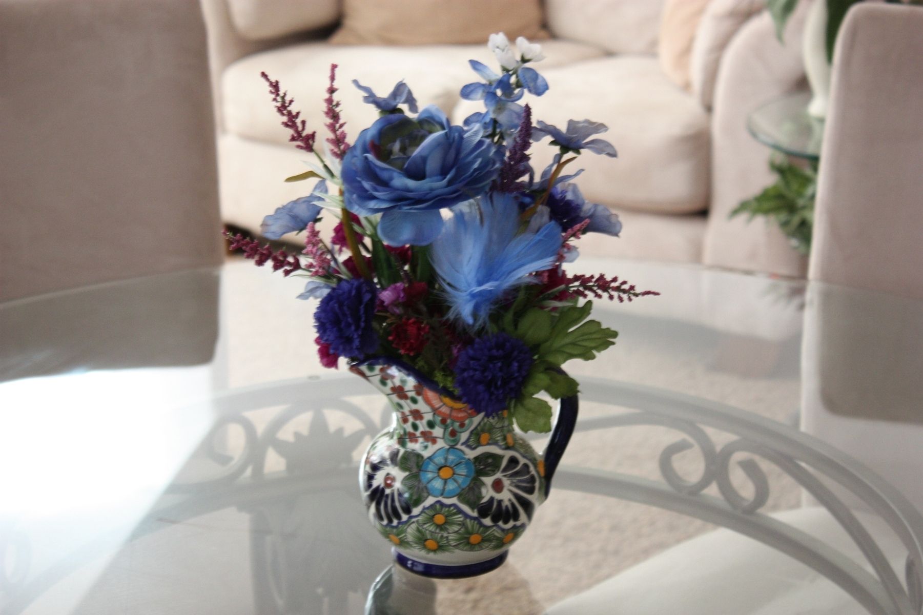 Custom Country Home Decor Silk Flower Arrangement, Kitchen Island Decor Dining Table Centerpiece