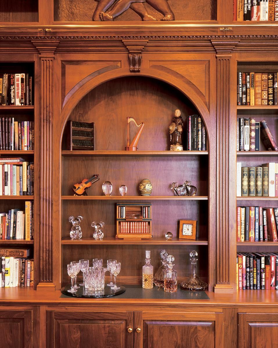 Custom Walnut Library Wall With Ladder by Odhner & Odhner Fine