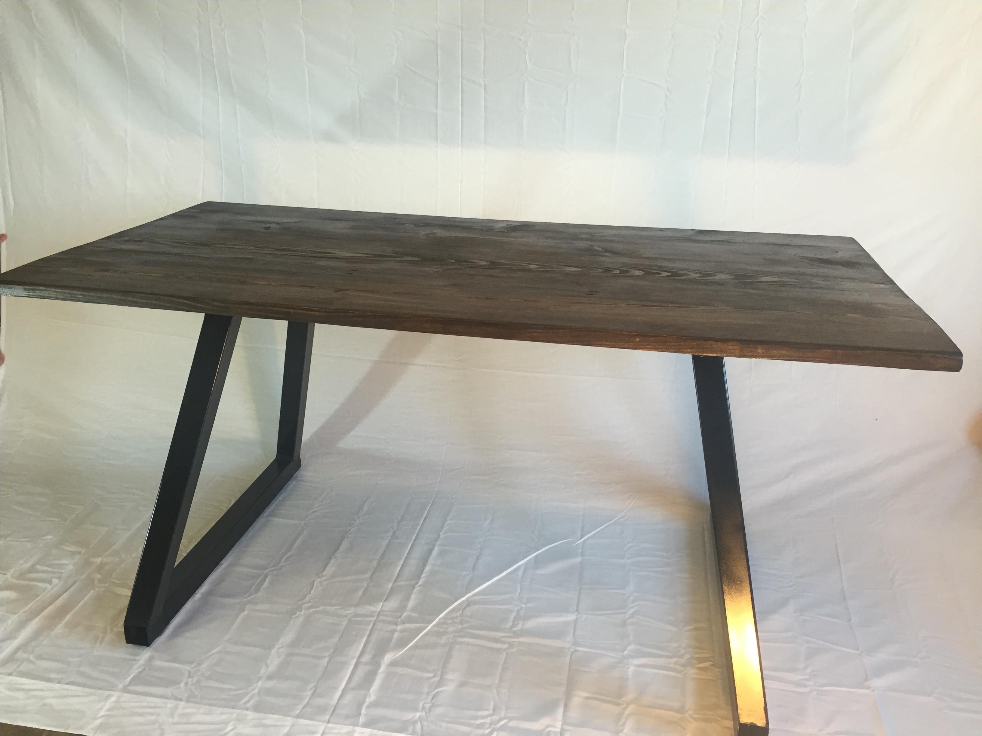 Hand Made Modern Office Desk Wood Top With Metal Base By Rustic