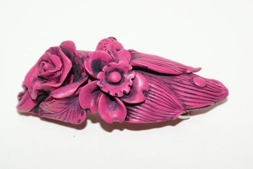 Custom Made Hair Barrette, French Style Exotic Pink Flower And Leaves