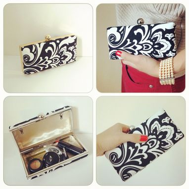 Custom Made Black And White Cotton Damask Clutch Purse