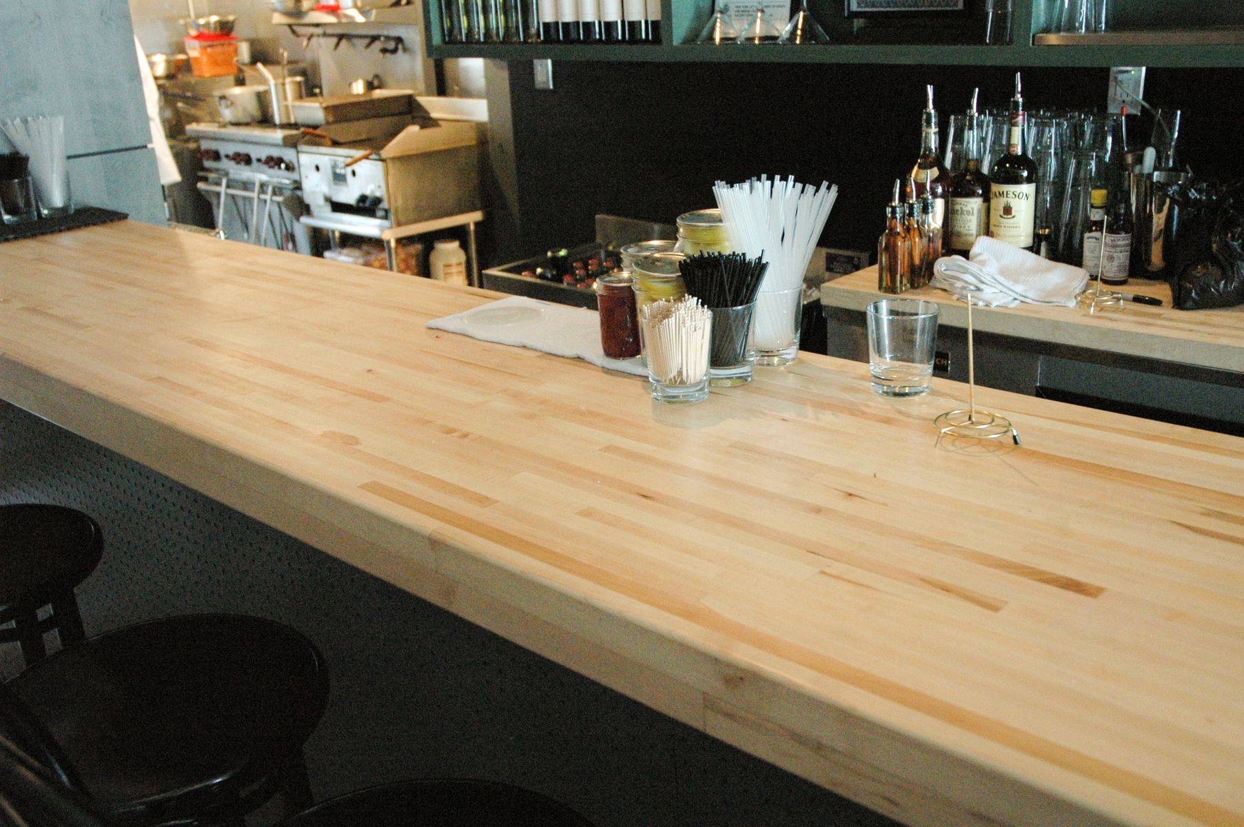 Hand Made Butcher Block Bar In Brooklyn Restaurant by SAWN Custom