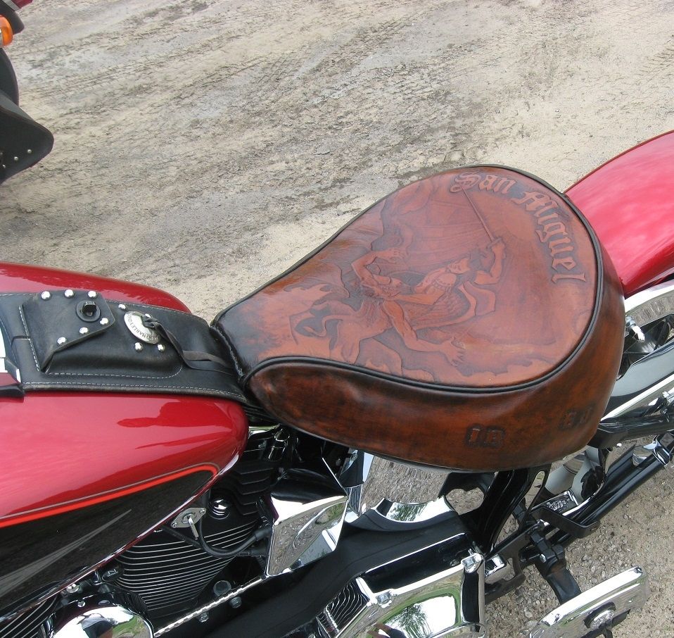 Hand Crafted Custom Tooled Leathermotorcycle Seat by Red Wolf Leather ...